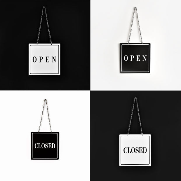 「OPEN/CLOSED」アクリル製看板 W200mm×H200mm 両面サイン チェーン付き aku-opcl