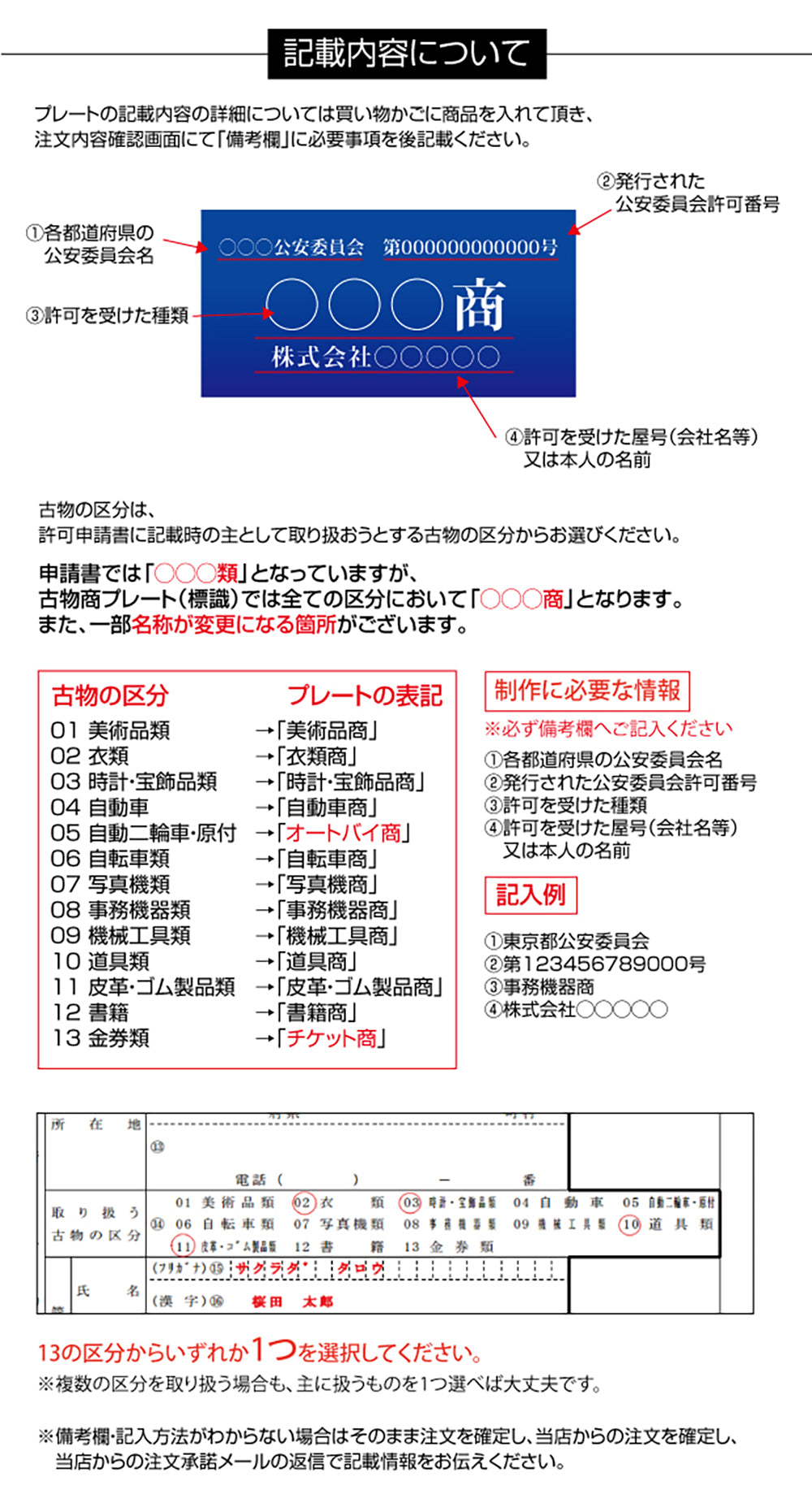 アクリル製 古物商プレート160×80mm(青色)(壁掛け用穴ありタイプ)プレート許可 標識 許可証 curio-blue-hole