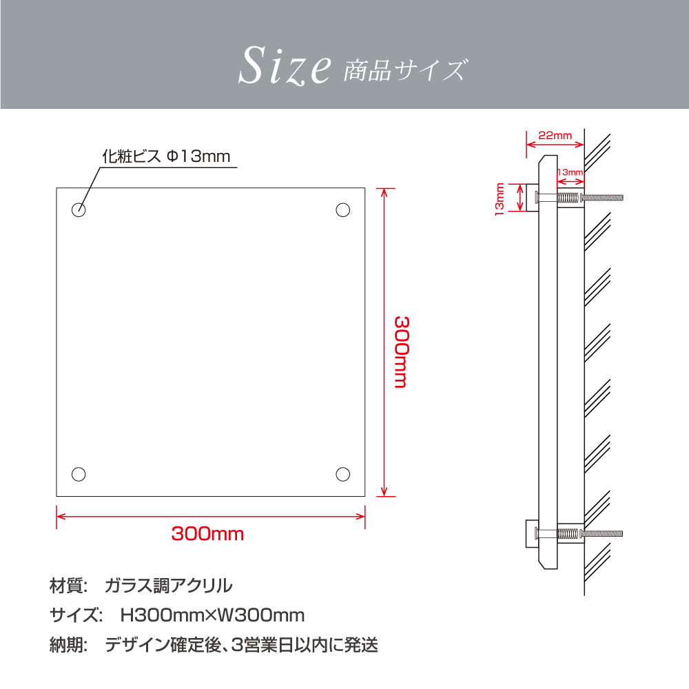 会社看板 ガラスのような透明感あふれるアクリル銘板 国内生産 glass-300-300