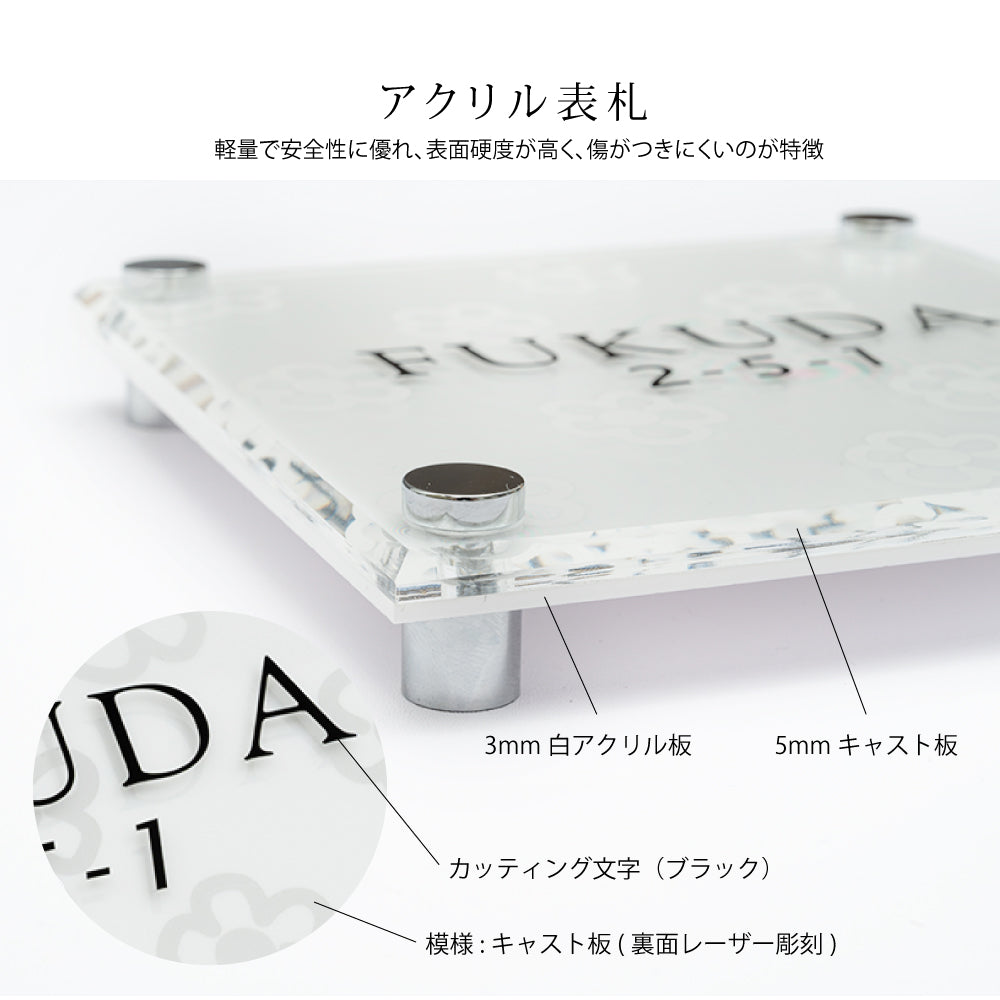 表札 花 彫刻 カッティング 文字 表札 人気 北欧 番地 住所 二世帯 戸建 門柱 オシャレ 玄関 gs-nmpl-1012