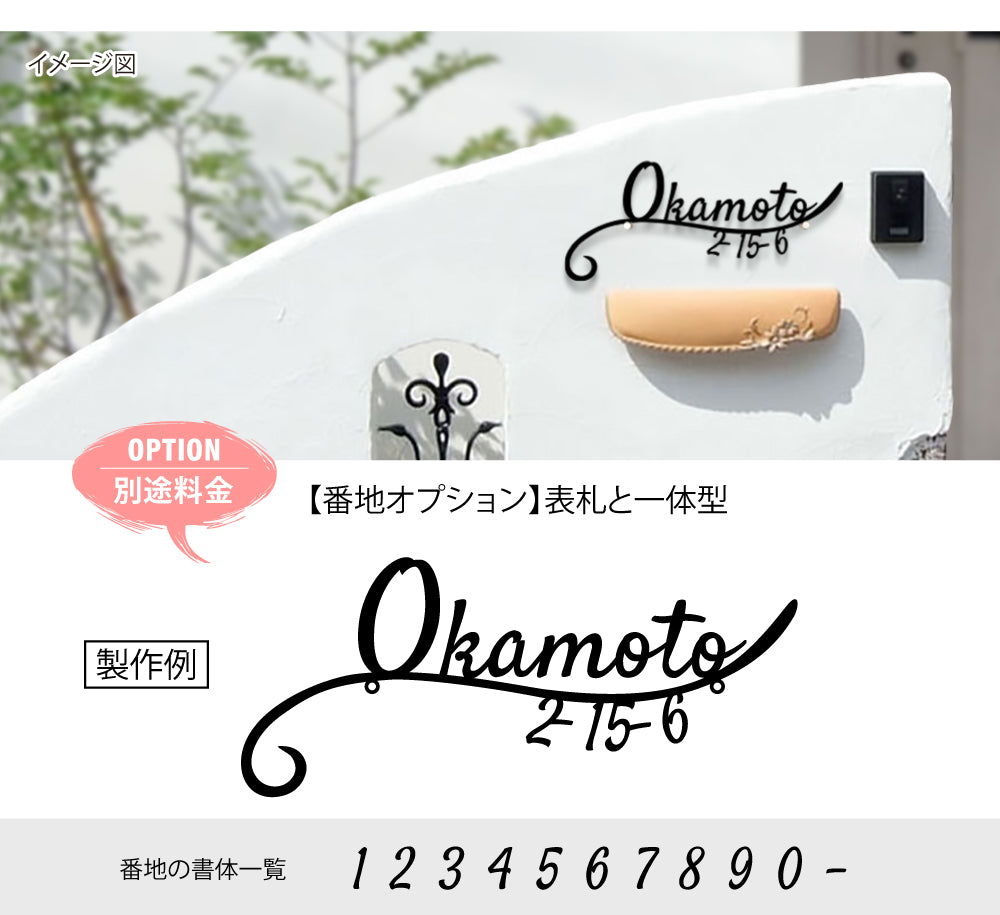 ステンレス表札 切り文字 玄関 戸建 番地 国内生産 【上品なアンティーク調表札】gs-nmpl-1024