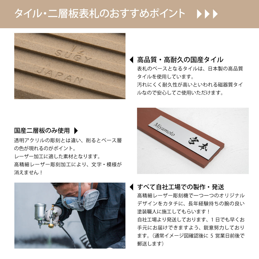 表札 タイル表札 人気色 W227×H60mm 【デザイン数充実!プレート色も選べます】 gs-nmpl-1038