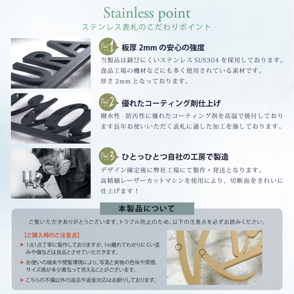 ステンレス 表札 戸建て アイアン 表札 北欧表札 番地プレート 筆記体 手書き風 gs-nmpl-1089