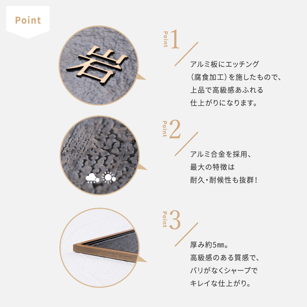 アルミ 表札 130角/150角 凸エッチング 表札 極厚 5mm オーダーメイドgs-nmpl-1103