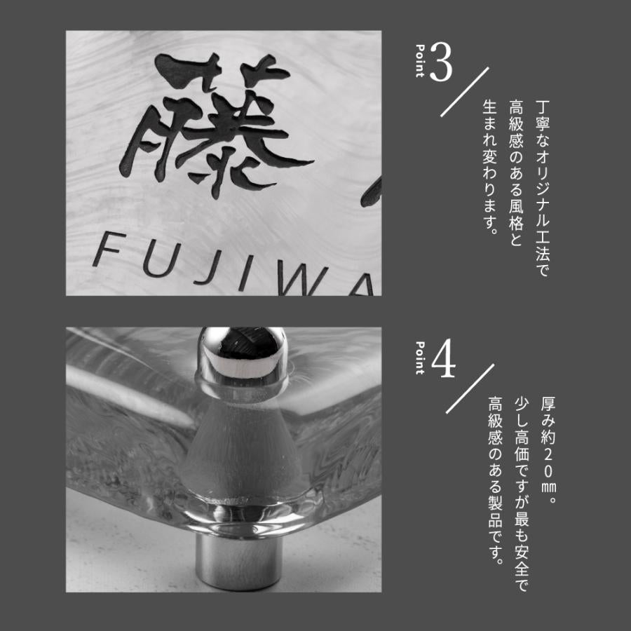 江戸硝子ガラス 手作り透明 表札 高耐候性 化粧ビス付き gs-nmpl-1098