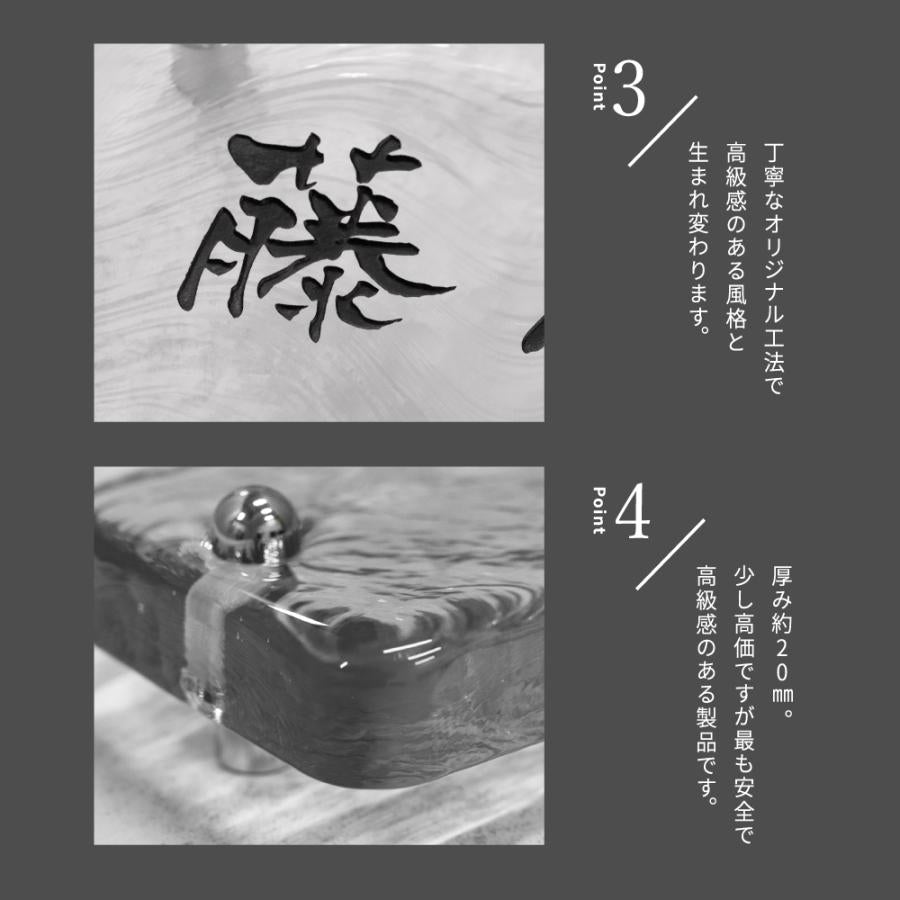 江戸硝子ガラス表札 手作り 高耐候性 W197mm×H90mm×t20mm 化粧ビス付き gs-nmpl-1096