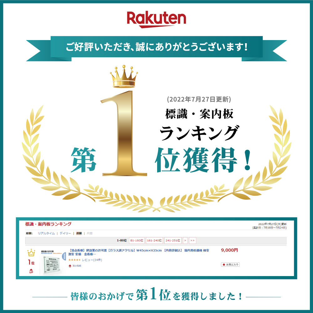 建設業の許可票 看板 高級【ガラス調アクリル】看板 【内容印刷込】g-rb