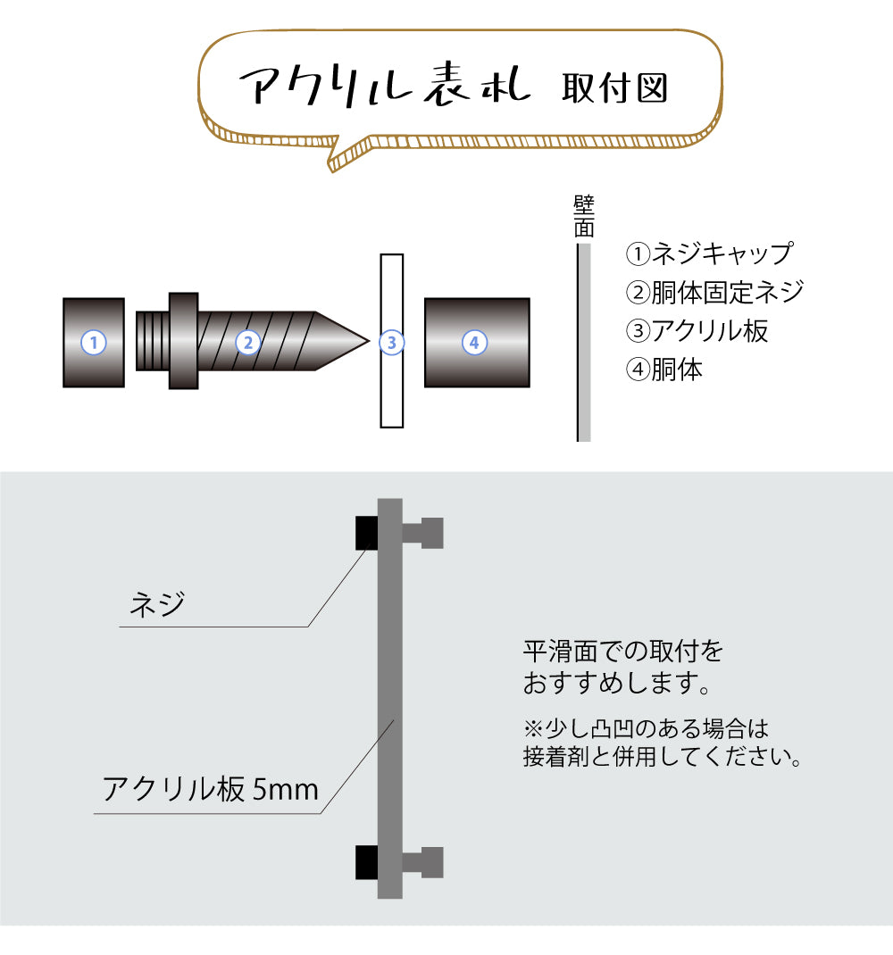 表札 アクリル W200mm×H100mm 機能門柱 一軒家 表札 ガラス調/透明アクリル 表札 s-nmpl-1036